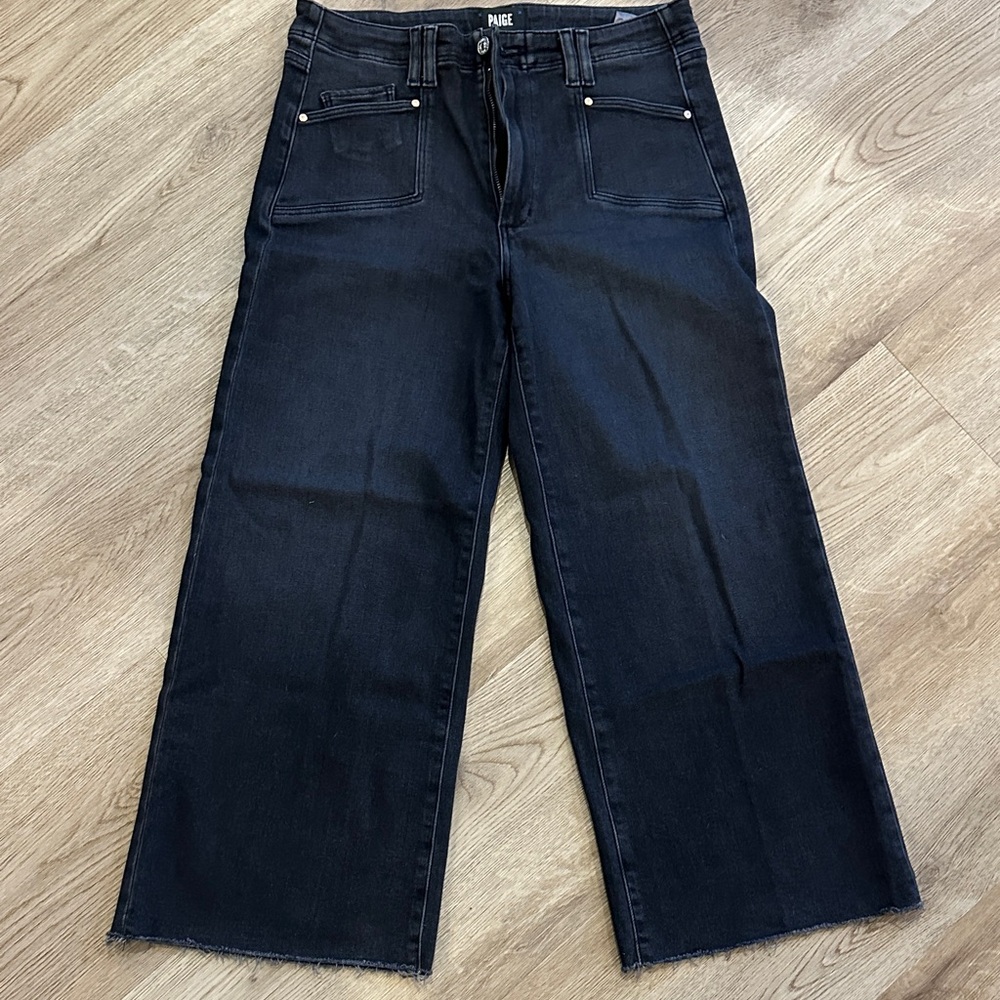 Paige Anessa Wide-Leg Cropped Jeans — Black Jasper